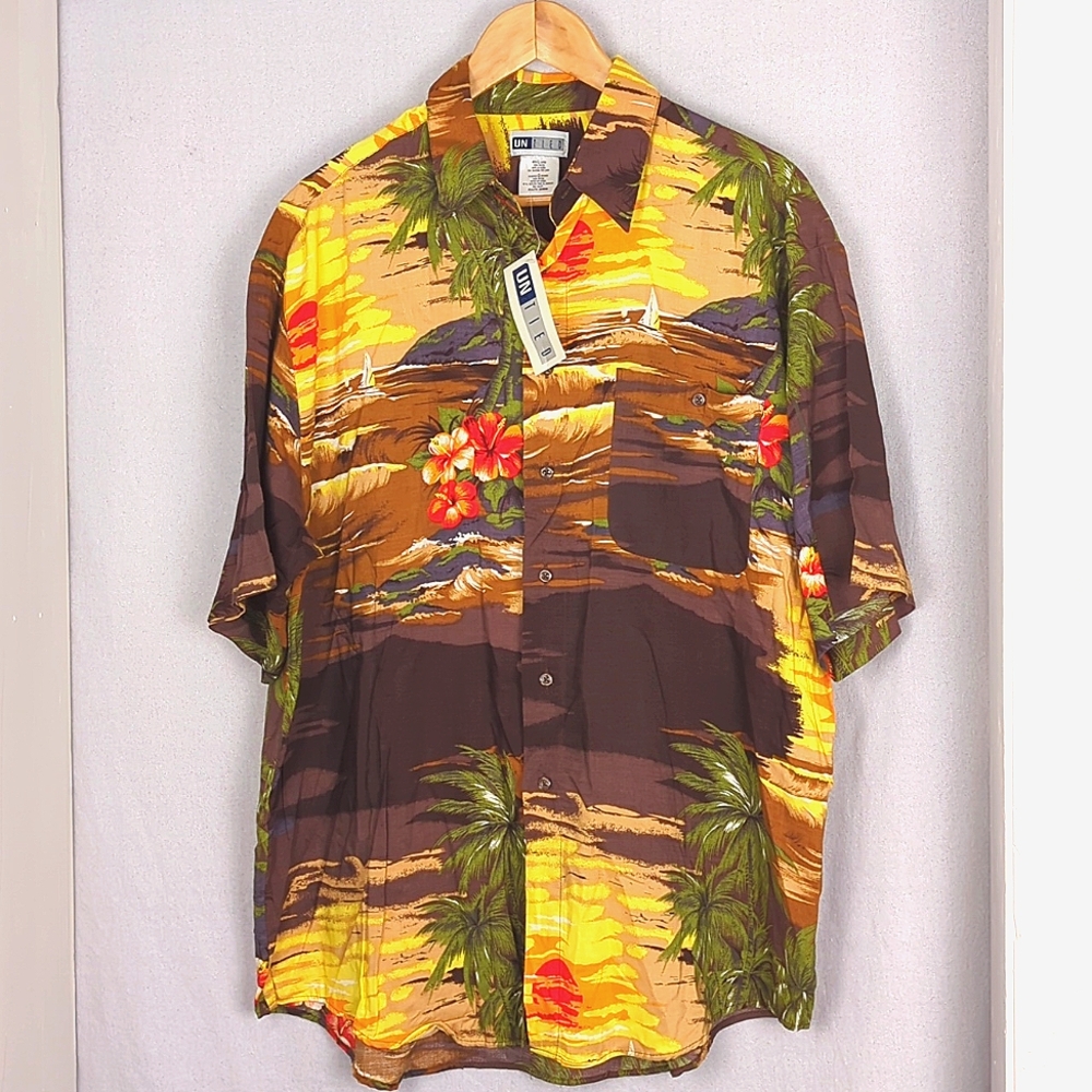 UNITED Men's Tropical Print Short Sleeve Button Down Beach Shirt